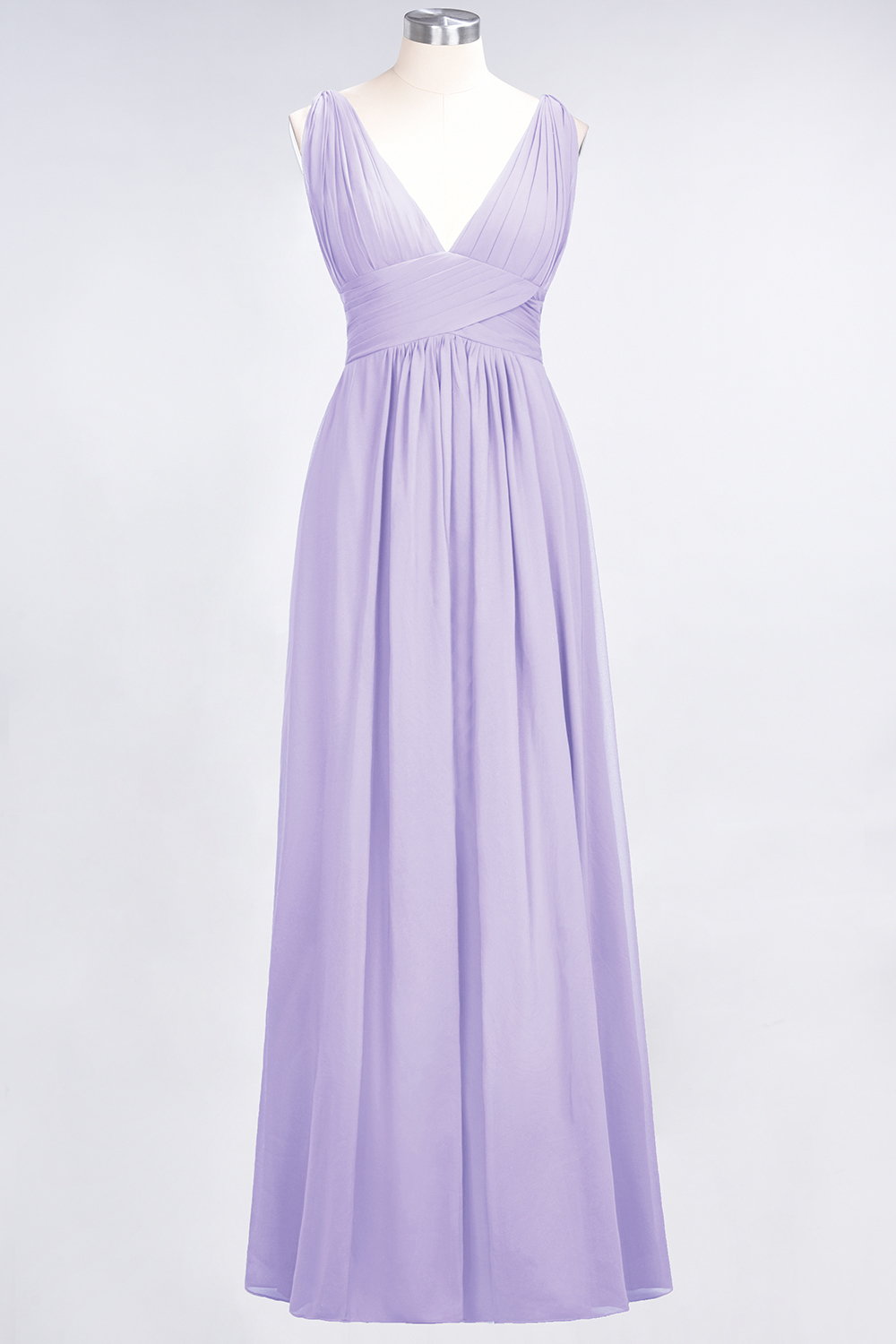 Long A Line V Neck Sleeveless Floor Length Bridesmaid Dress with Ruffle - YESBABYONLINE