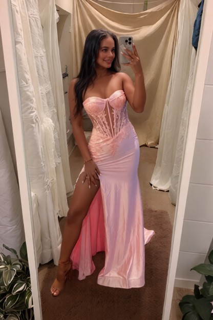 Mermaid Sweetheart Strapless Satin Long Prom Dress With Appliques