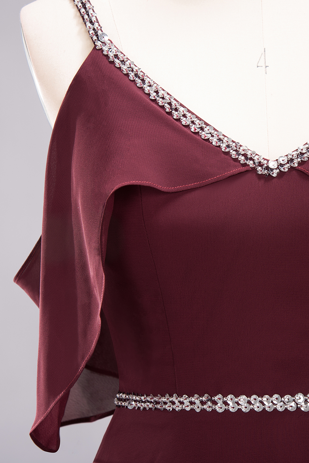Elegant A-line V-Neck Spaghetti Straps Sleeveless Floor-Length Bridesmaid Dresses with Beading Sash - YESBABYONLINE