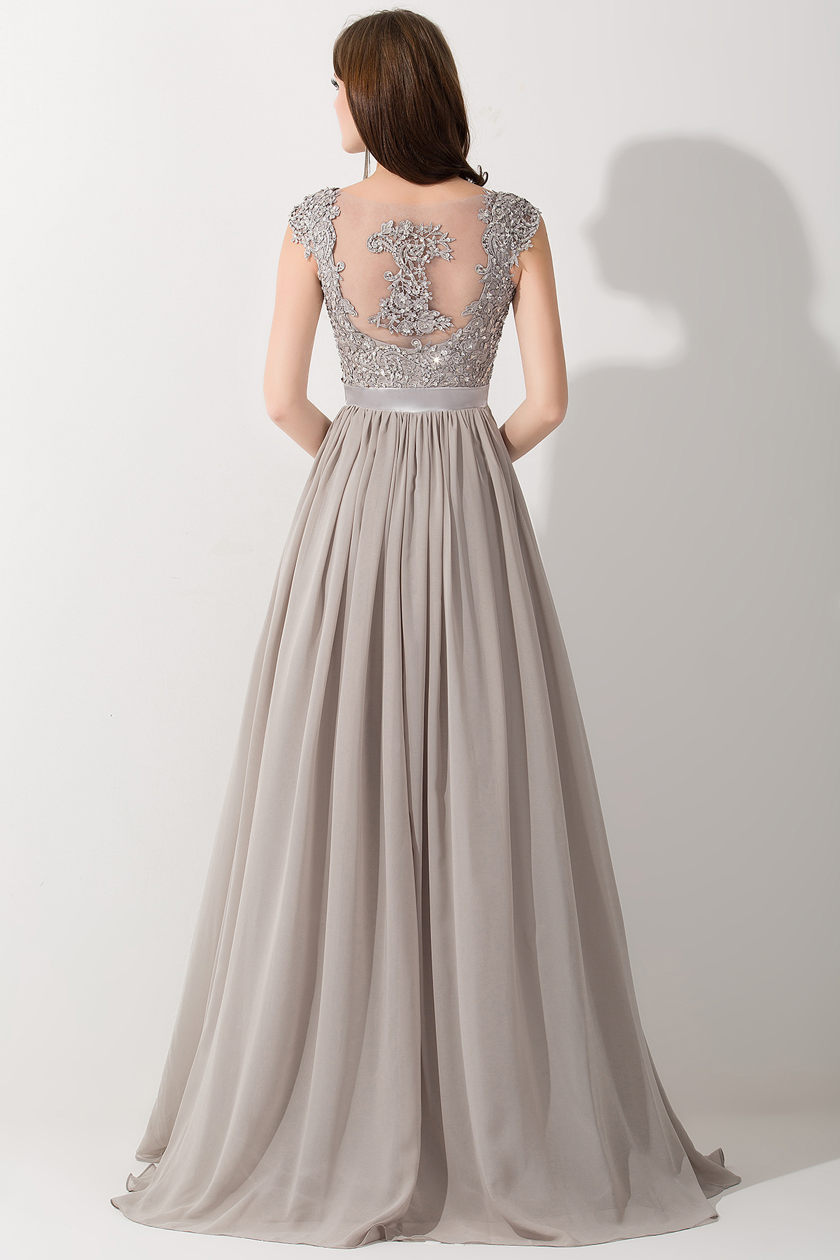 Long A line V Neck Sleeveless Ruffles Floor Length Bridesmaid Dress with Appliques - YESBABYONLINE