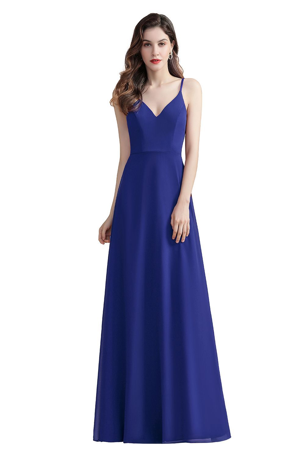 Elegant Long A-line V-Neck Chiffon Backless Bridesmaid Dresses - YESBABYONLINE