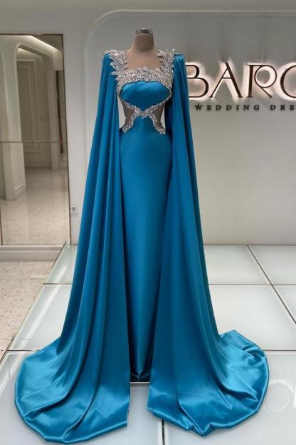 Long Mermaid Square Neck Satin Mermaid Prom Dresses - YESBABYONLINE