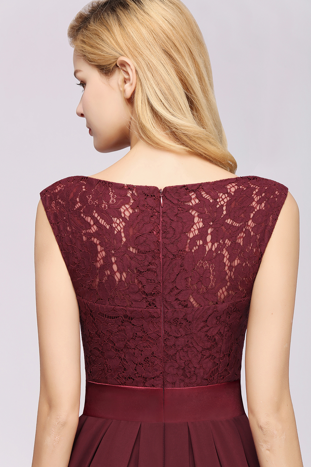 Simple Long A Line Scoop Sleeveless Lace Appliques Chiffon Bridesmaid Dresses - YESBABYONLINE