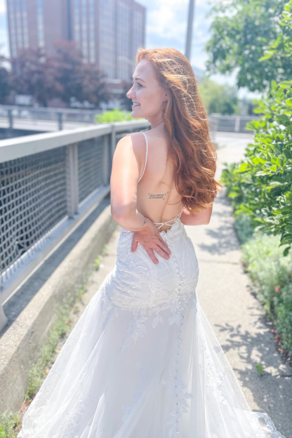 Stunning Long Mermaid Backless Sweetheart Spaghetti Straps Appliques Lace Wedding Dress - YESBABYONLINE