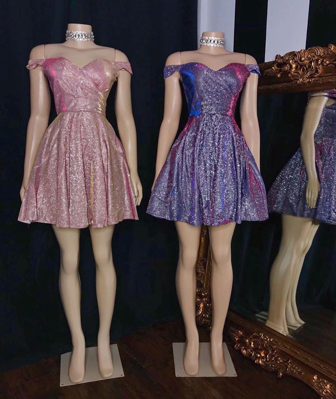 Short Off the Shoulder A-line Sequined Prom Dresses - YESBABYONLINE