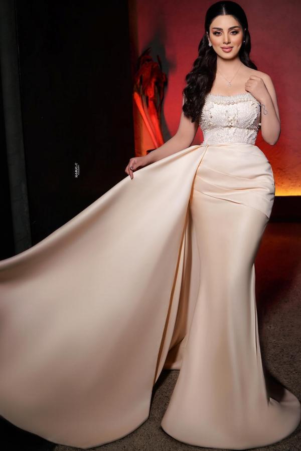 Long Strapless Mermaid Satin Prom Dresses with Train - YESBABYONLINE