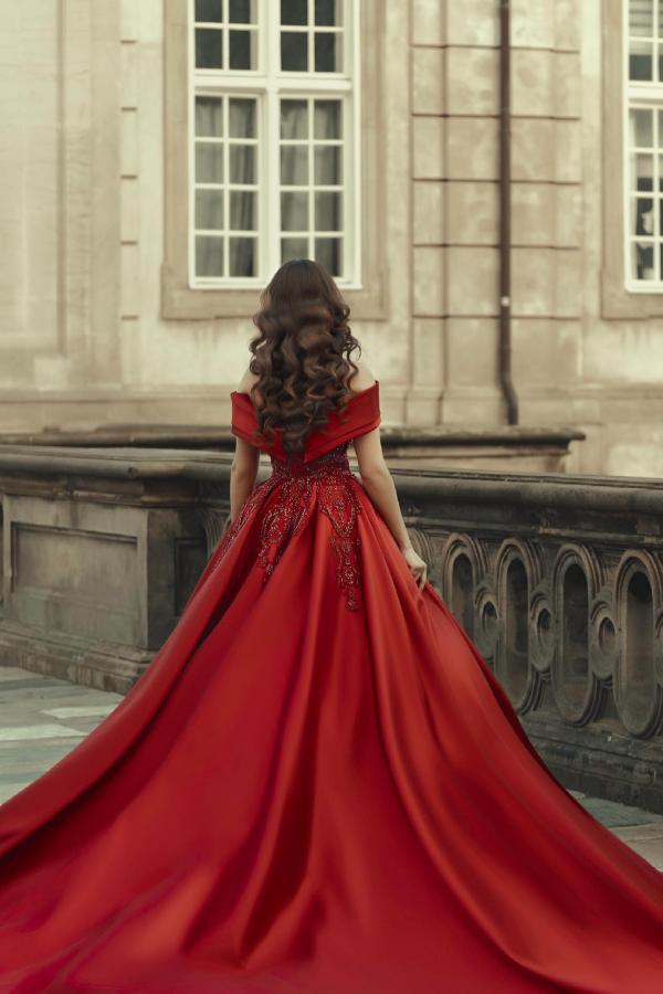 Long Off the Shoulder Satin Ball Gown Wedding Dress with Appliques Lace - YESBABYONLINE