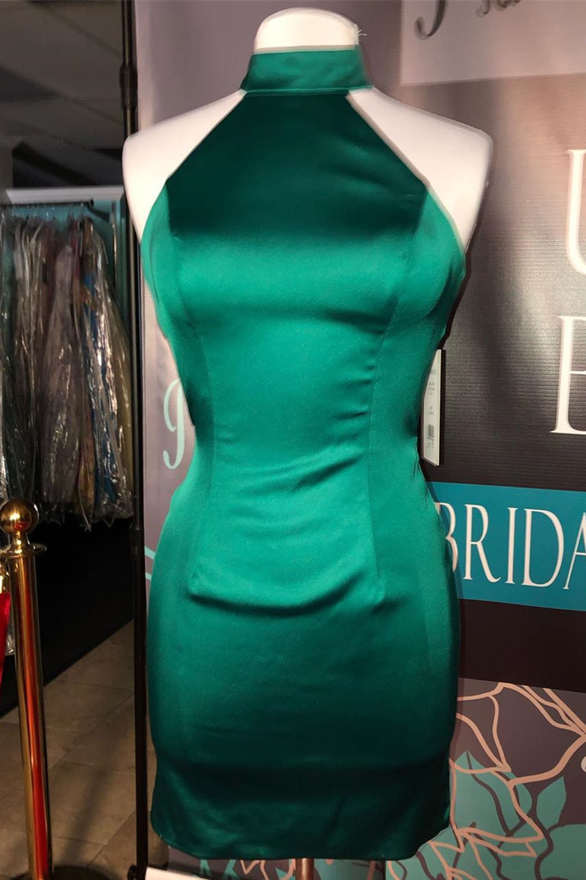 Simple Dark Green Short Mermaid High Neck Homecoming Dress - YESBABYONLINE