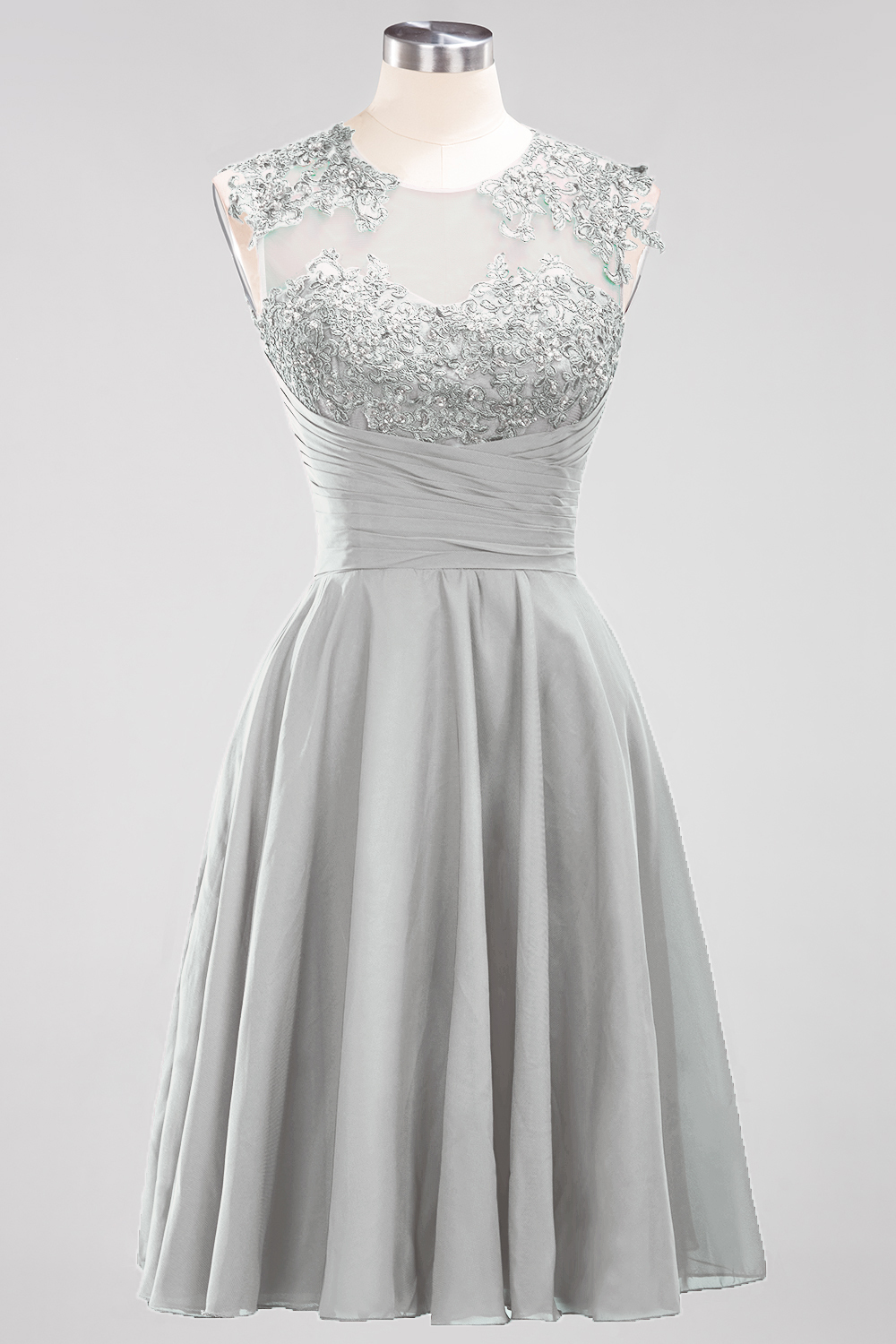 Short A-line Appliques Lace Sleeveless Knee-Length Bridesmaid Dresses with Ruffles - YESBABYONLINE