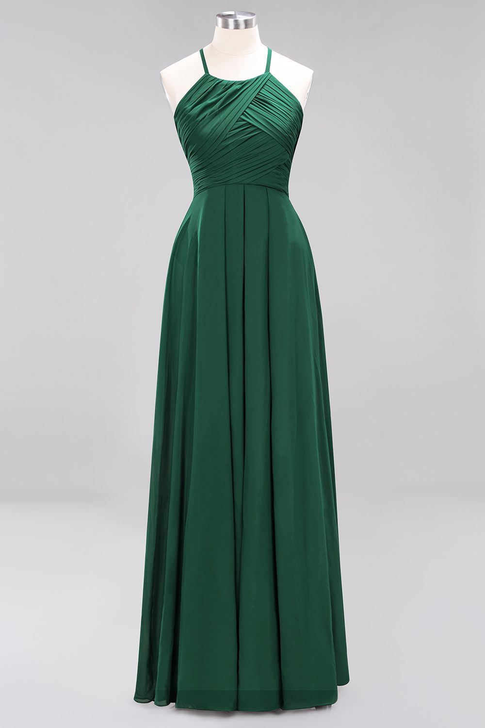 Long A-Line Halter Ruffles Floor-Length Chiffon Bridesmaid Dress - YESBABYONLINE
