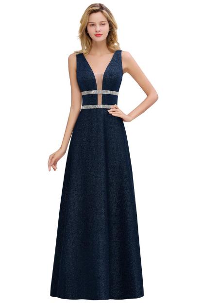 Gorgeous Long A-line V-neck Sleeveless Backless Bridesmaid Dresses - YESBABYONLINE