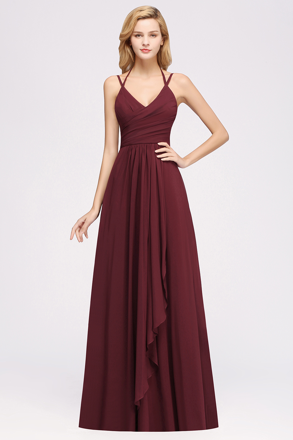 A-line Spaghetti Straps Sleeveless Ruffles Floor-Length Bridesmaid Dresses - YESBABYONLINE