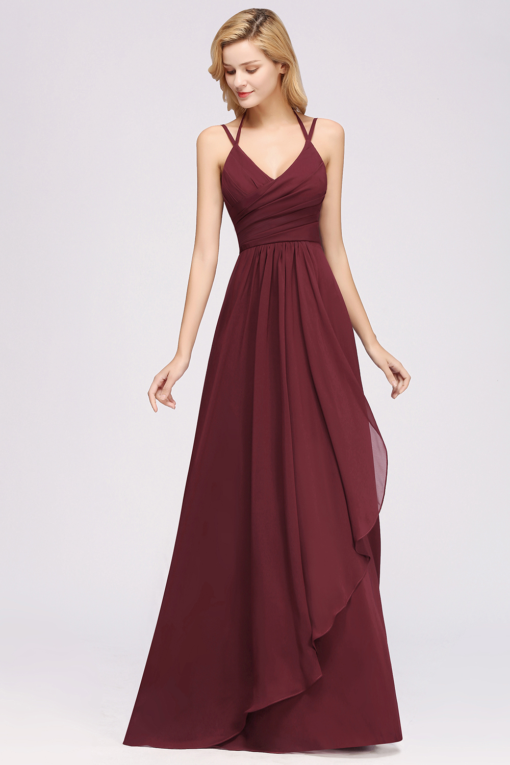 A-line Spaghetti Straps Sleeveless Ruffles Floor-Length Bridesmaid Dresses - YESBABYONLINE