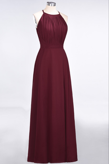Long A-Line Chiffon Sleeveless Floor-Length Bridesmaid Dress with Ruffles - YESBABYONLINE
