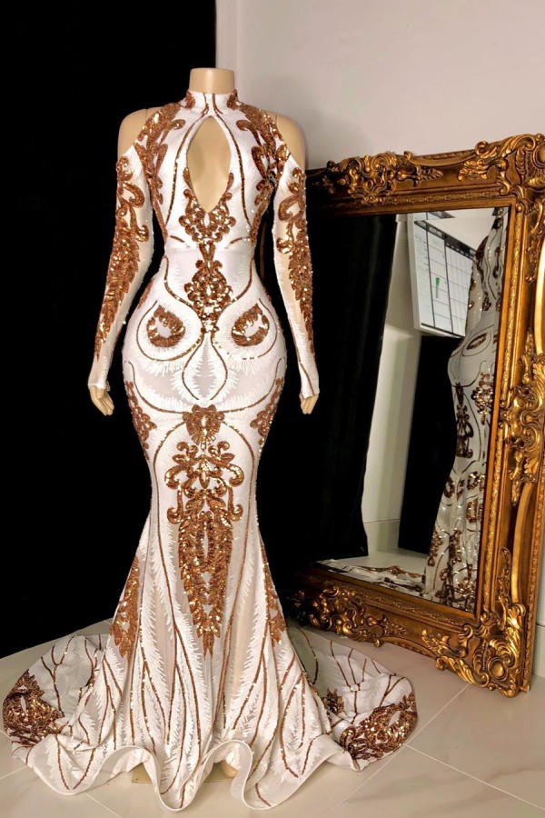 slim fit dress slacks Two Piece Prom Dress, 2017 Long Sleeve Prom Dress,A-line Evening Dress –  Anna PromDress main image 1