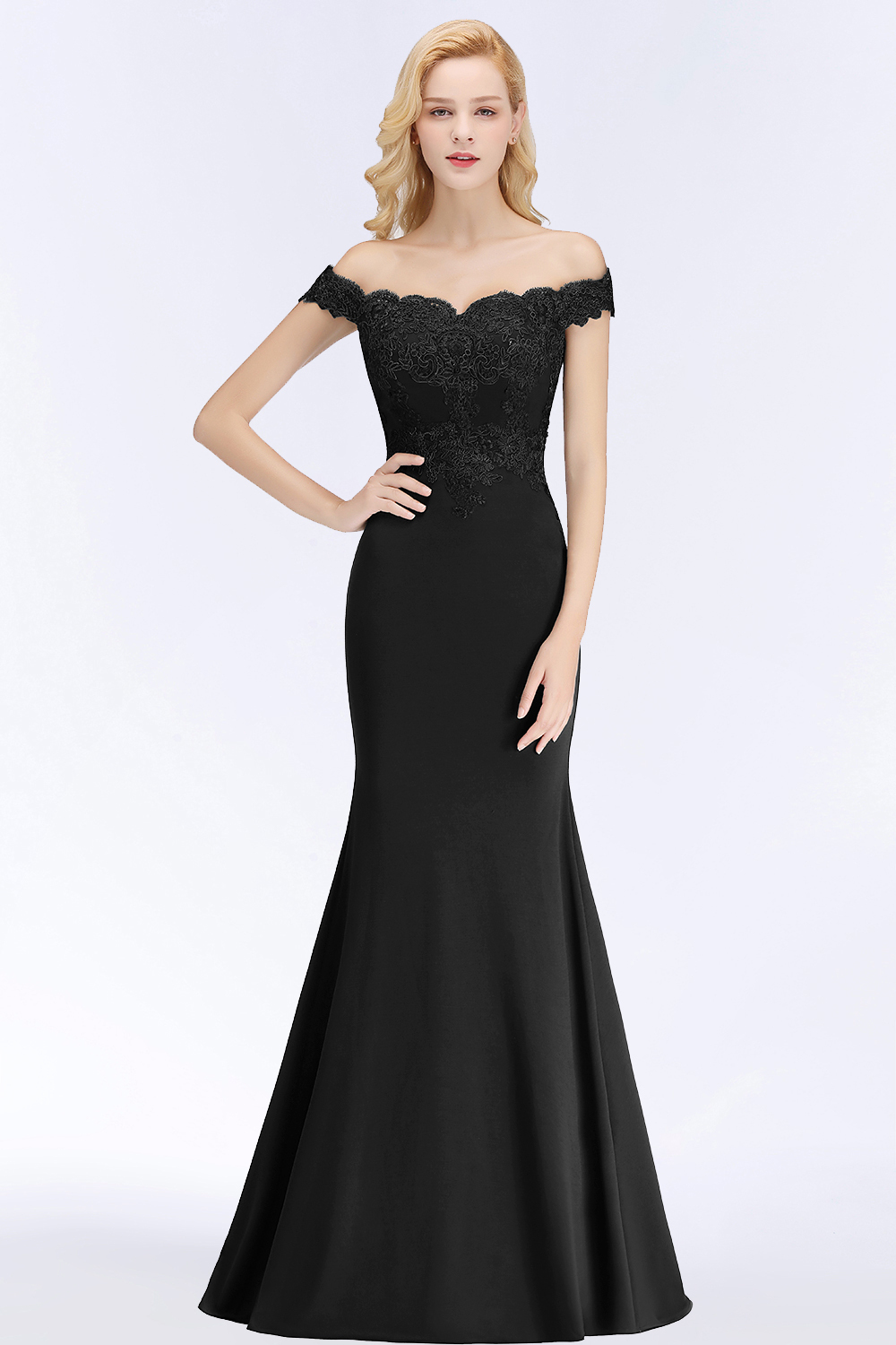 Elegant Long Mermaid Off The Shoulder Satin Appliques Lace Floor Length Bridesmaid Dresses - YESBABYONLINE