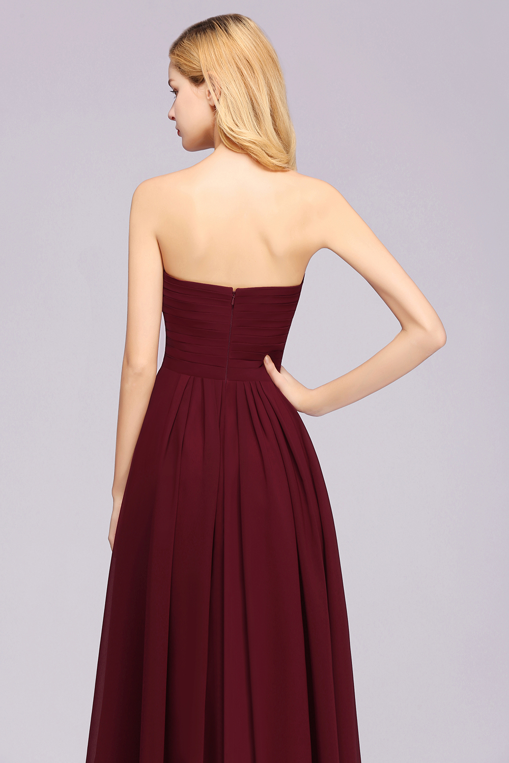 Long A Line Sweetheart Strapless Ruffles Floor Length Chiffon Bridesmaid Dress - YESBABYONLINE