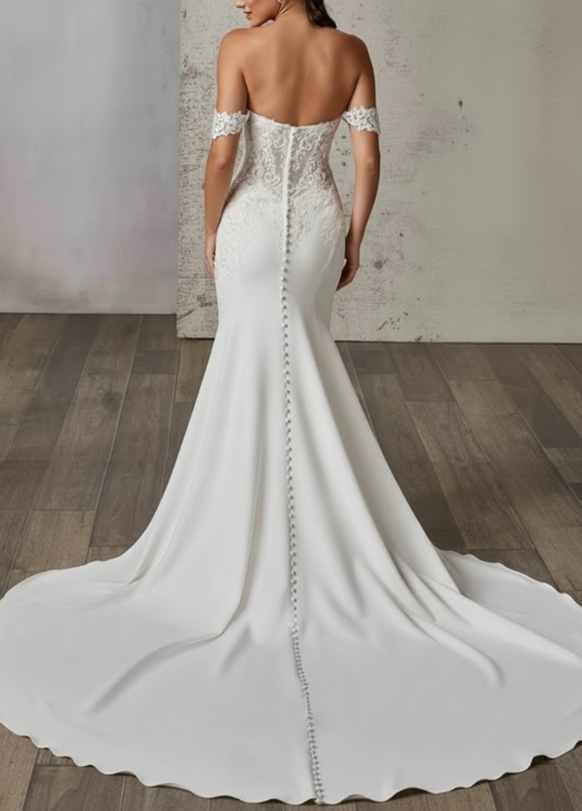 Off-the-Shoulder Mermaid Wedding Dresses with Lace Applique