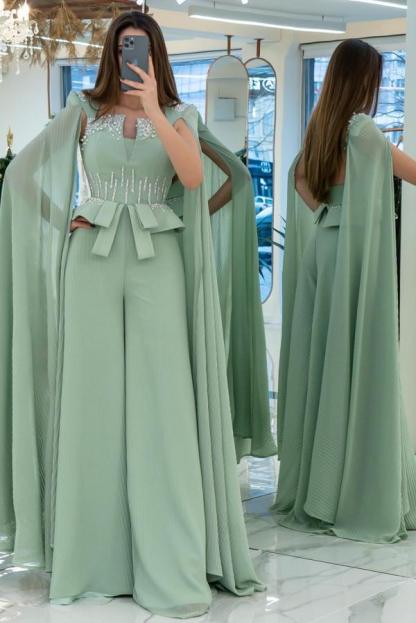 Trendy Sleeveless Backless Floor-Length Chiffon Prom Dress Jumpsuit - YESBABYONLINE