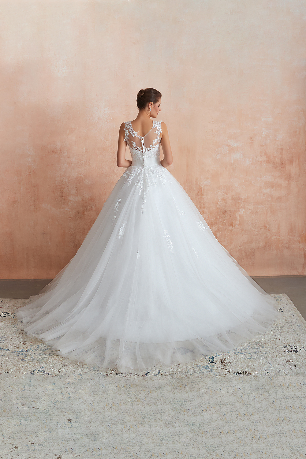 Long A-line Tulle Lace Floor Length Bateau Sleeveless Wedding Dresses - YESBABYONLINE