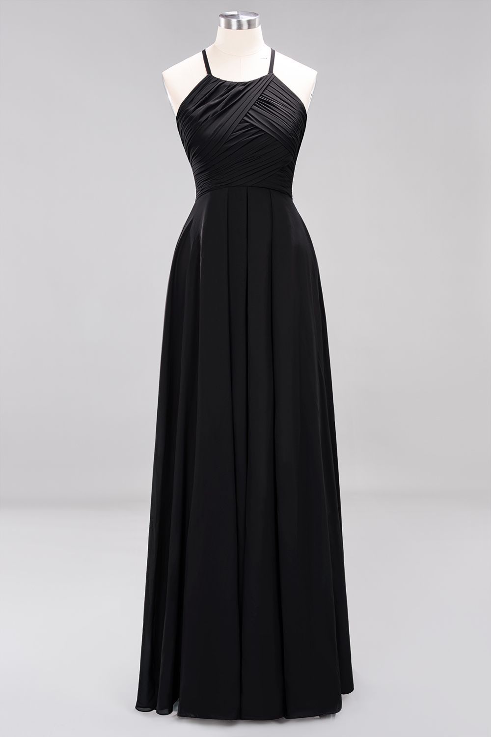 Long A-Line Halter Ruffles Floor-Length Chiffon Bridesmaid Dress - YESBABYONLINE
