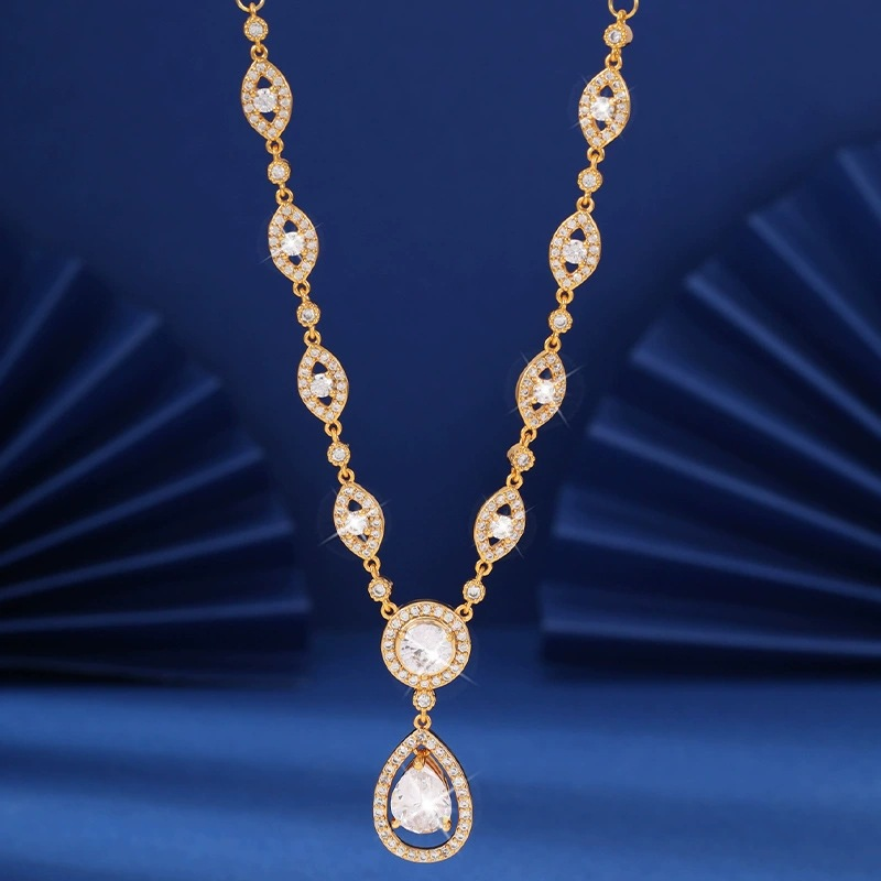  Diamond-Encrusted Teardrop Pendant Necklace
