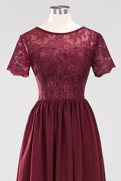 Long A line Lace Floor-length Chiffon Bridesmaid Dress with Sleeves - YESBABYONLINE