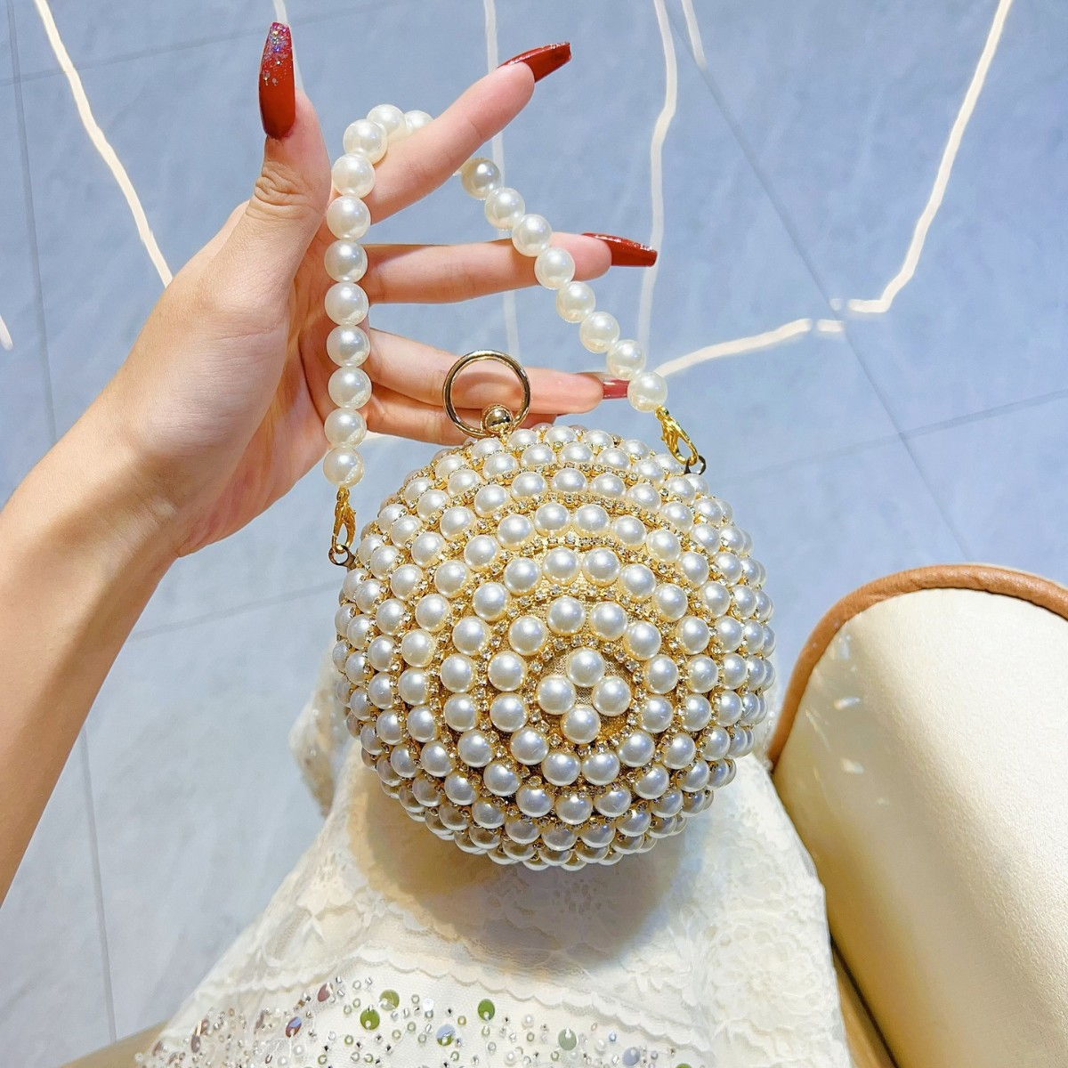 Cute and Petite Round Beaded Clutch Bag