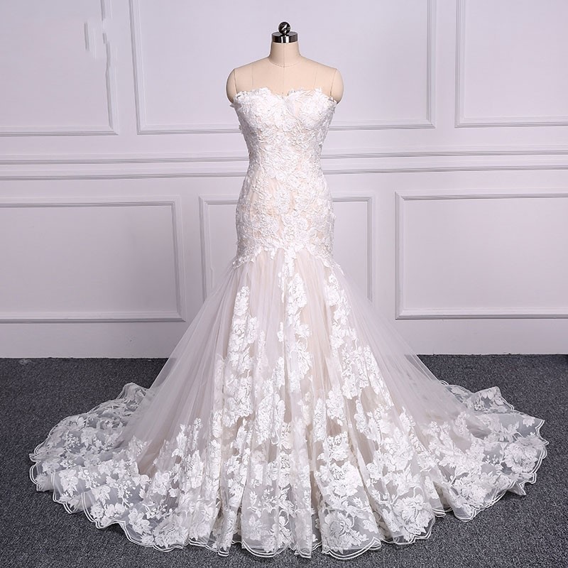 Long Mermaid Lace Backless Sleeveless Tulle Floor-length Wedding Dresses - YESBABYONLINE