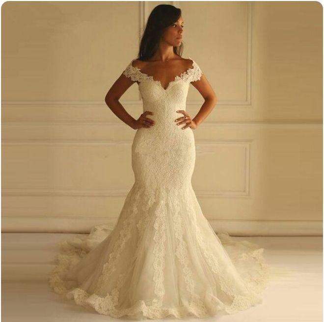 Glamorous Long Off The Shoulder Mermaid Applique Lace Tulle Wedding Dresses - YESBABYONLINE