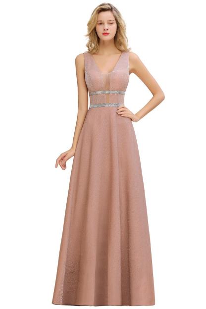 Gorgeous Long A-line V-neck Sleeveless Backless Bridesmaid Dresses - YESBABYONLINE