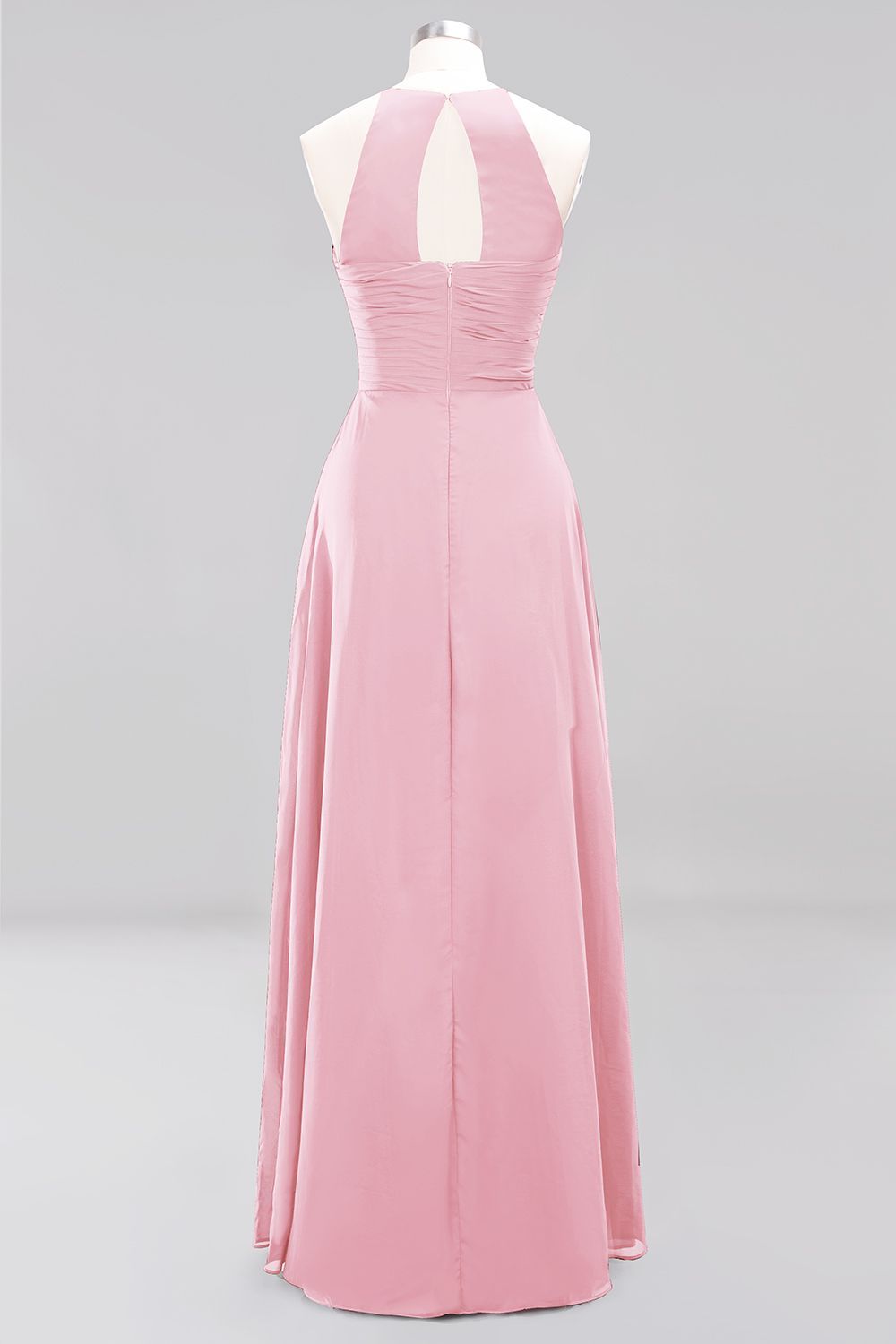 Long A-Line Halter Ruffles Floor-Length Chiffon Bridesmaid Dress - YESBABYONLINE