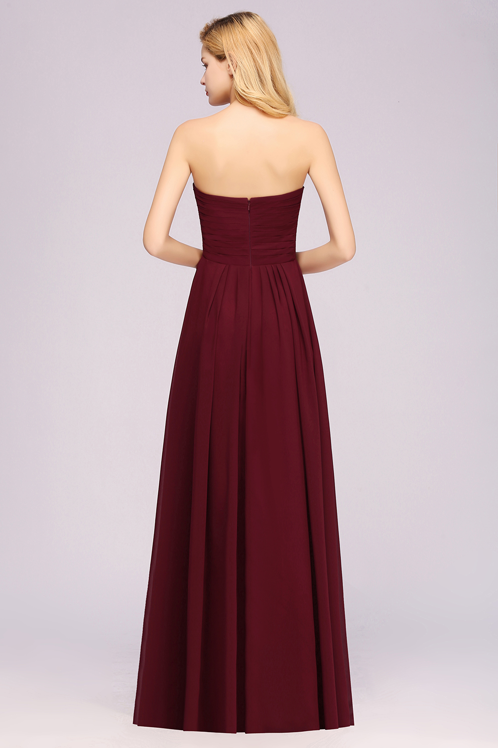Long A Line Sweetheart Strapless Ruffles Floor Length Chiffon Bridesmaid Dress - YESBABYONLINE