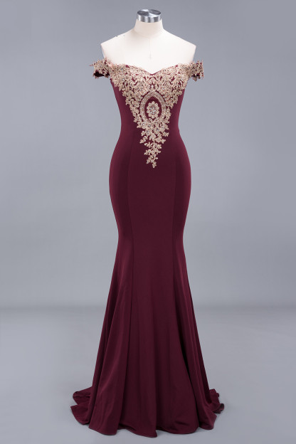 Charming Long Mermaid Off The Shoulder Floor-Length Appliques Lace Prom Dress - YESBABYONLINE