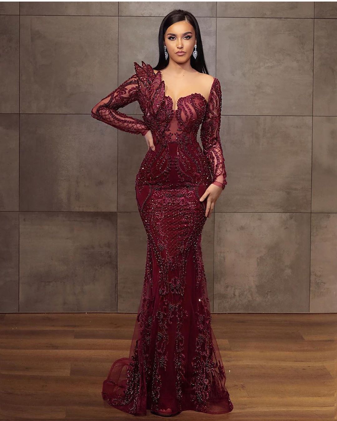 Elegant Long Mermaid Asymmetrical Floor Length Prom Dress with Sleeves - YESBABYONLINE