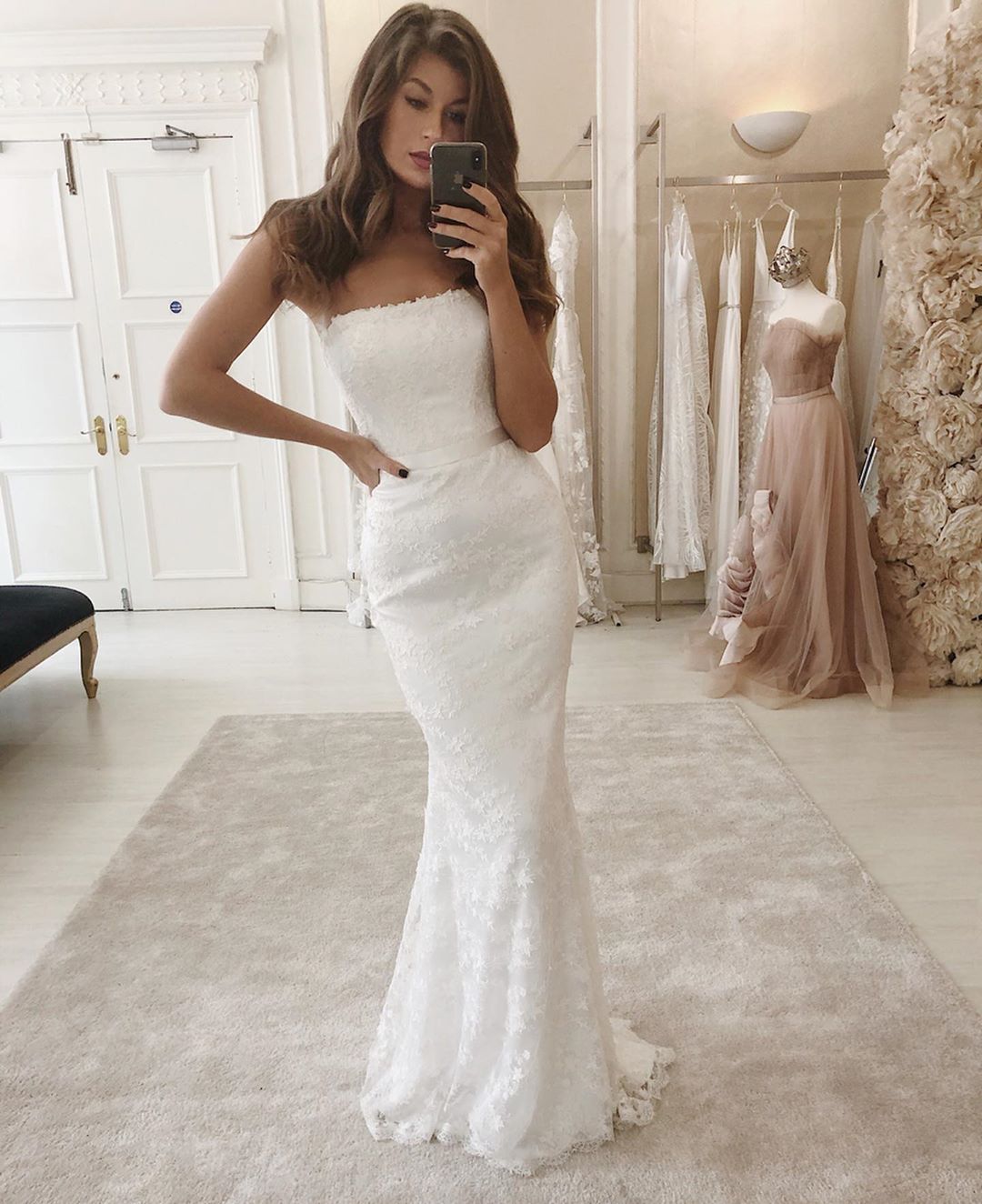 Long Mermaid Strapless Lace Tulle Wedding Dresses with Detachable Tulle Train - YESBABYONLINE
