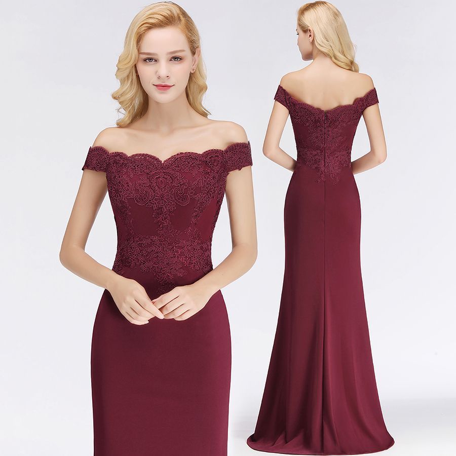 Elegant Long Mermaid Off The Shoulder Satin Appliques Lace Floor Length Bridesmaid Dresses - YESBABYONLINE