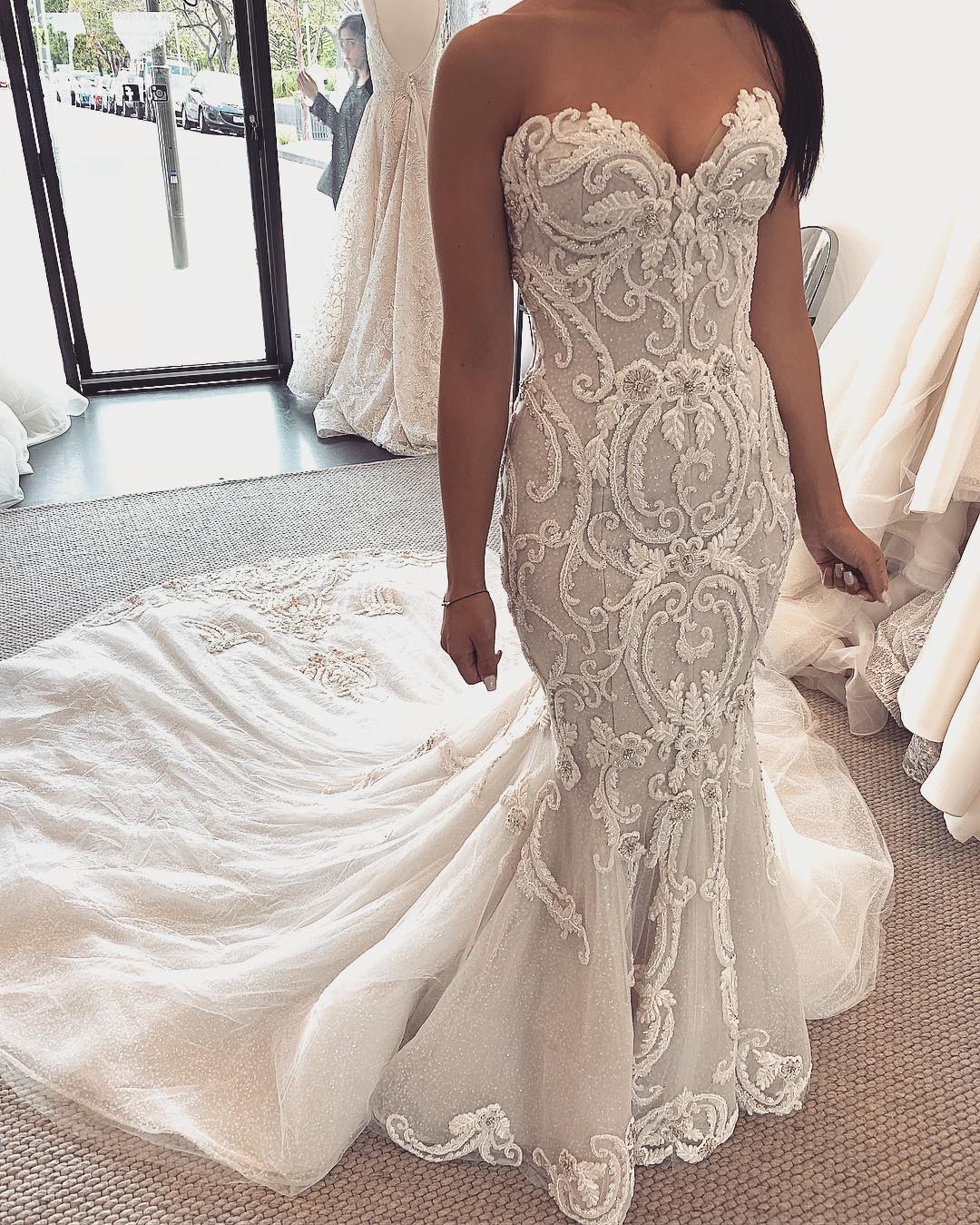 Long Mermaid Sweetheart Lace Tulle Wedding Dresses with Detachable Train - YESBABYONLINE