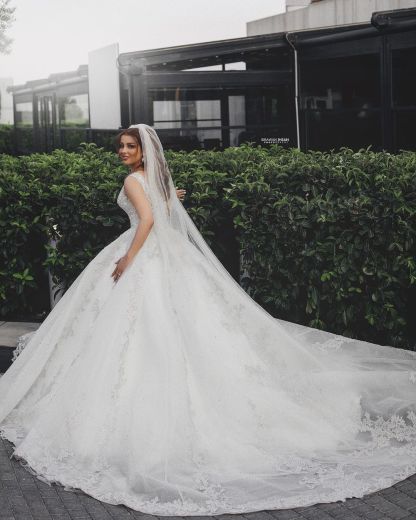 Gorgeous Long Ball Gown Sleeveless V Neck Lace Appliques Wedding Dresses - YESBABYONLINE