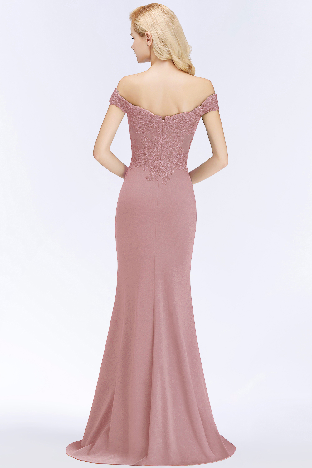 Elegant Long Mermaid Off The Shoulder Satin Appliques Lace Floor Length Bridesmaid Dresses - YESBABYONLINE