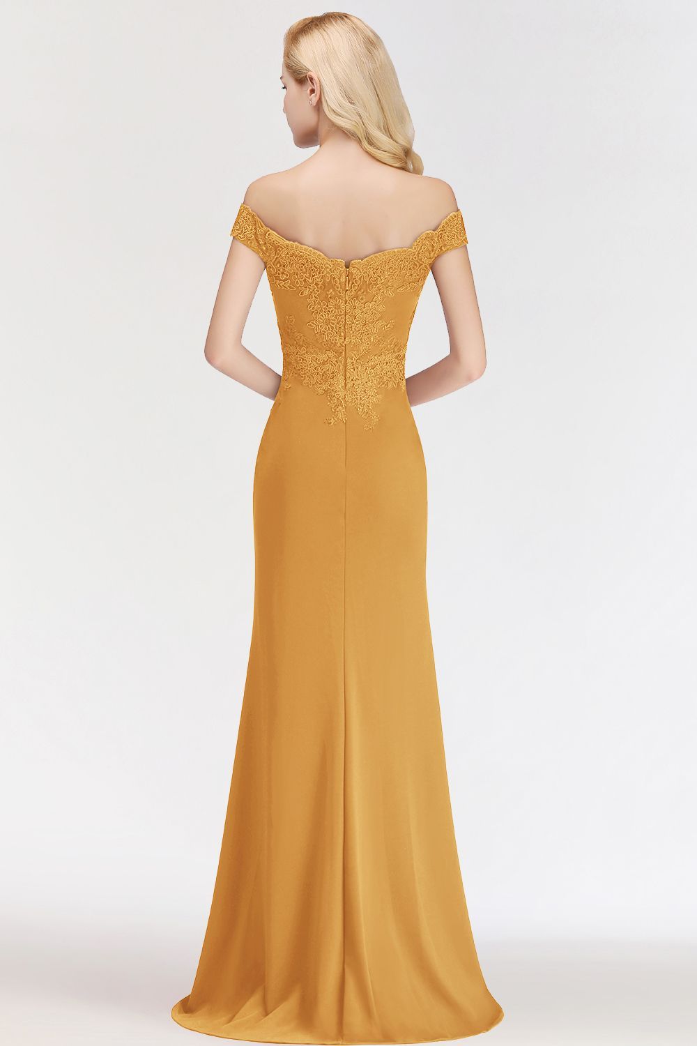 Elegant Long Mermaid Off The Shoulder Satin Appliques Lace Floor Length Bridesmaid Dresses - YESBABYONLINE