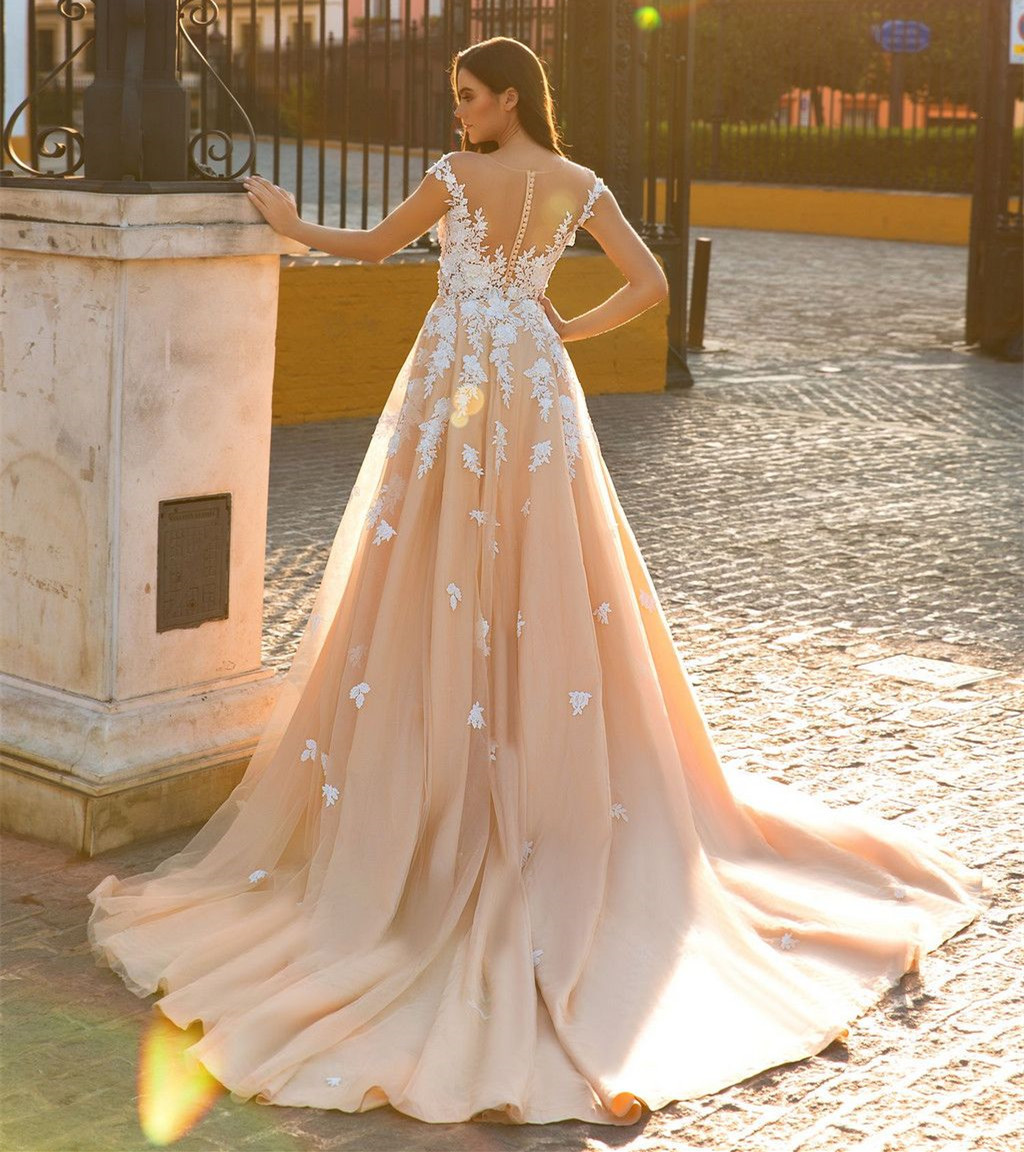Long Mermaid Sweetheart Tulle Lace Backless Wedding Dress With Detachable Train - YESBABYONLINE