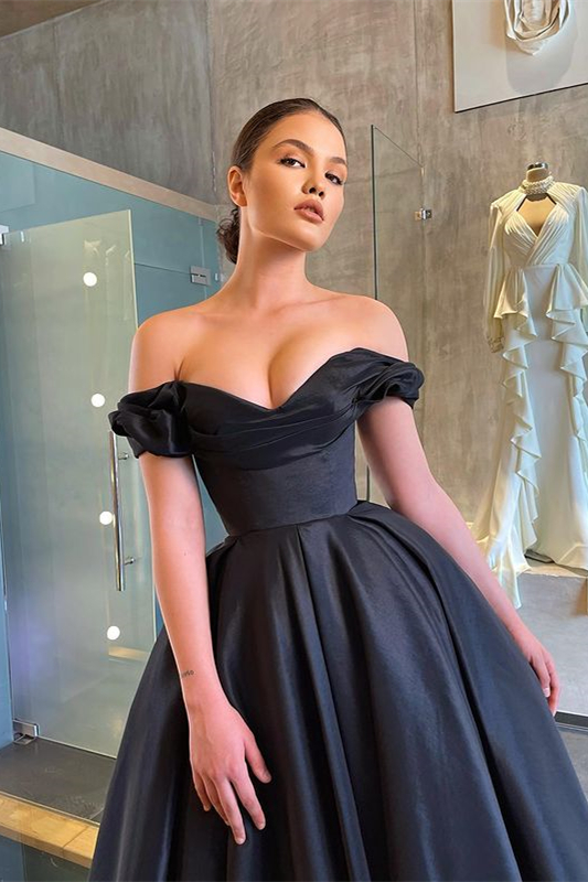 Gorgeous Short A-Line Satin Tea-Length Off-The-Shoulder Prom Dresses - YESBABYONLINE