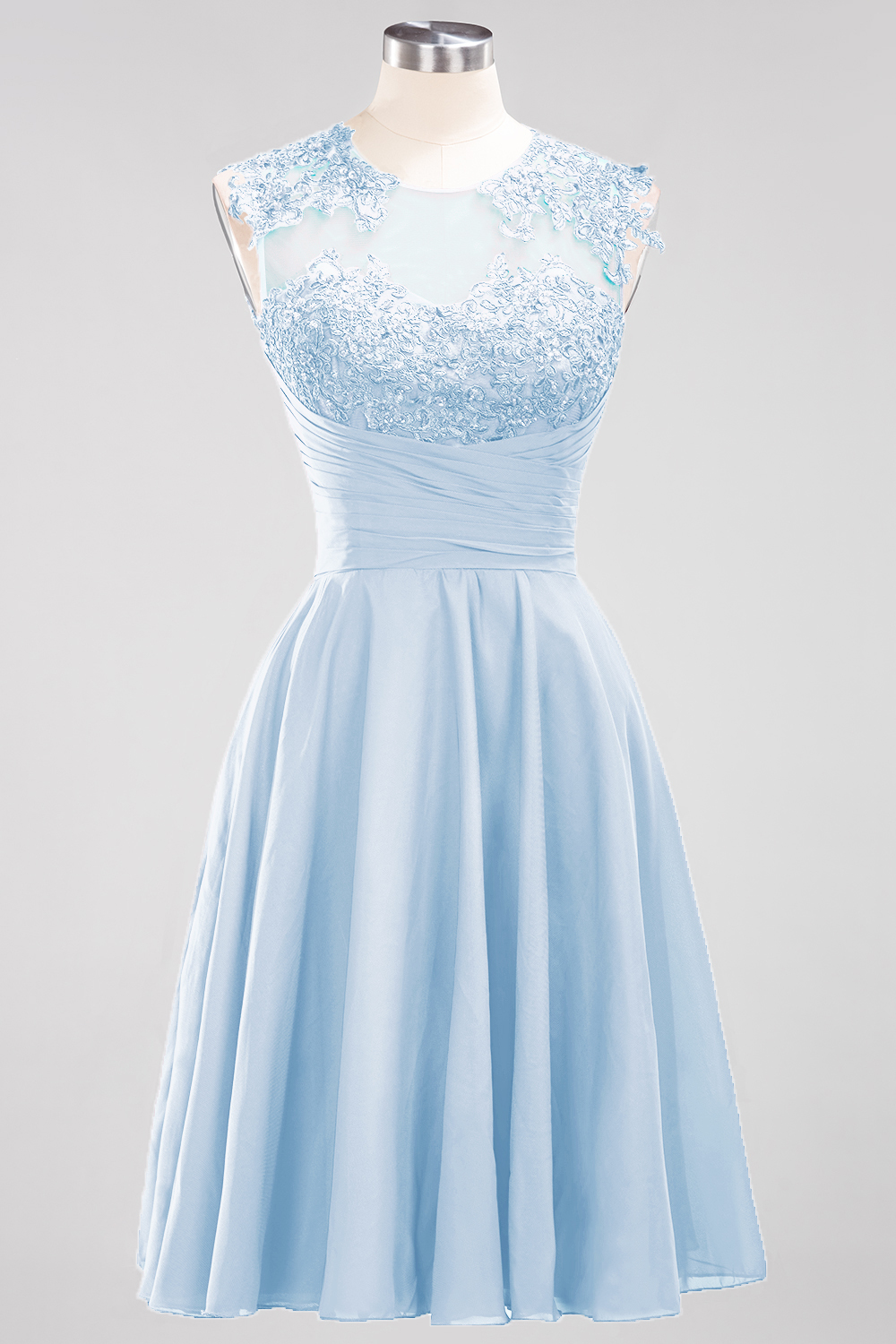 Short A-line Appliques Lace Sleeveless Knee-Length Bridesmaid Dresses with Ruffles - YESBABYONLINE