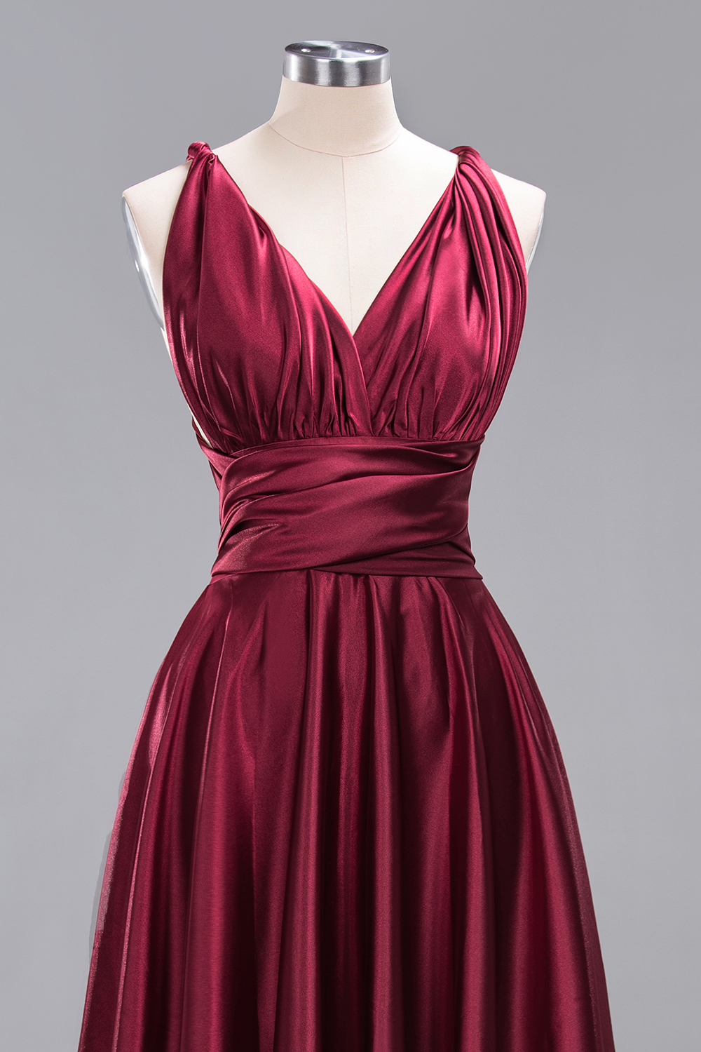 Elegant Long Burgundy Satin One Shoulder Bridesmaid Dresses - YESBABYONLINE