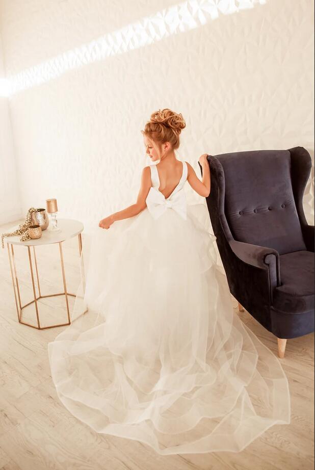 Long A-line Tulle Glitter Backless Little Girl Dress for Christmas Birthday Party - YESBABYONLINE