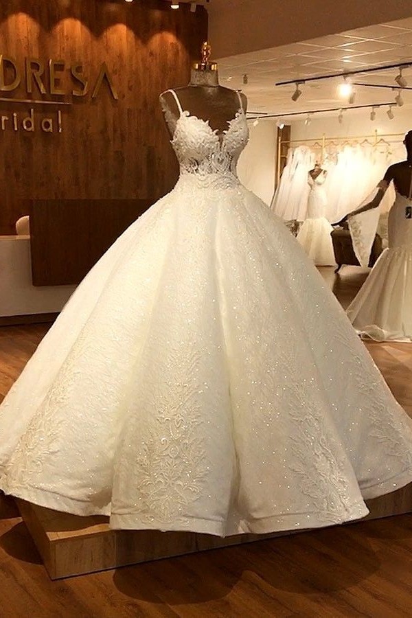 Stunning Long Ball Gown Sweetheart Satin Lace Backless Wedding Dresses - YESBABYONLINE