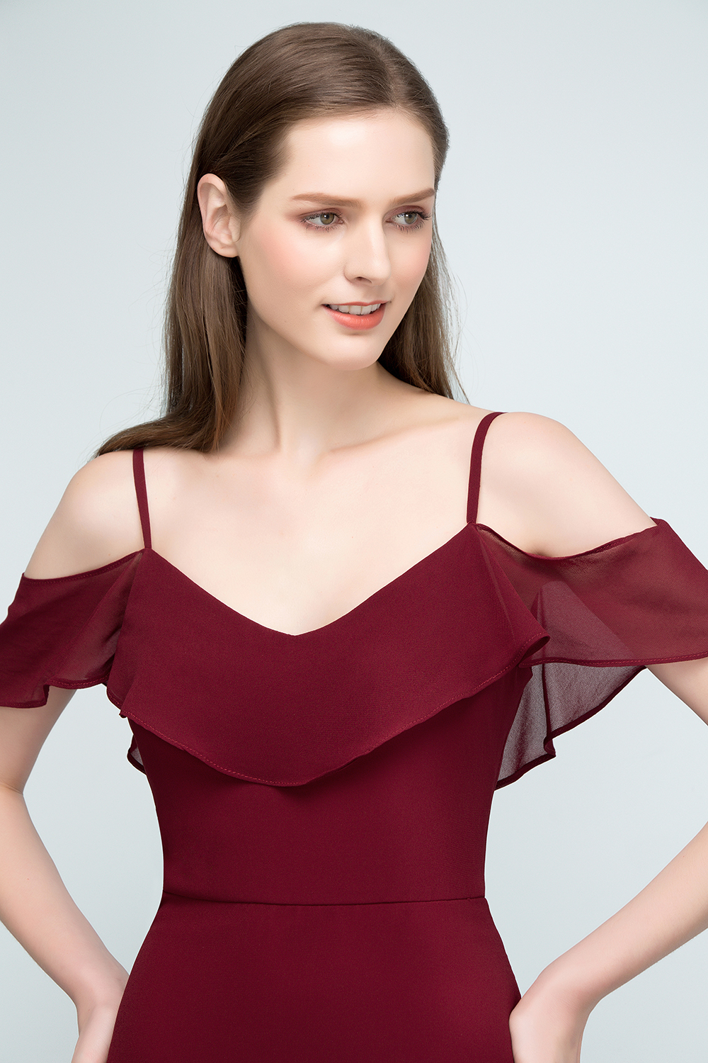 Elegant Long A Line Spaghetti Straps Sleeveless Floor Length Chiffon Bridesmaid Dresses - YESBABYONLINE