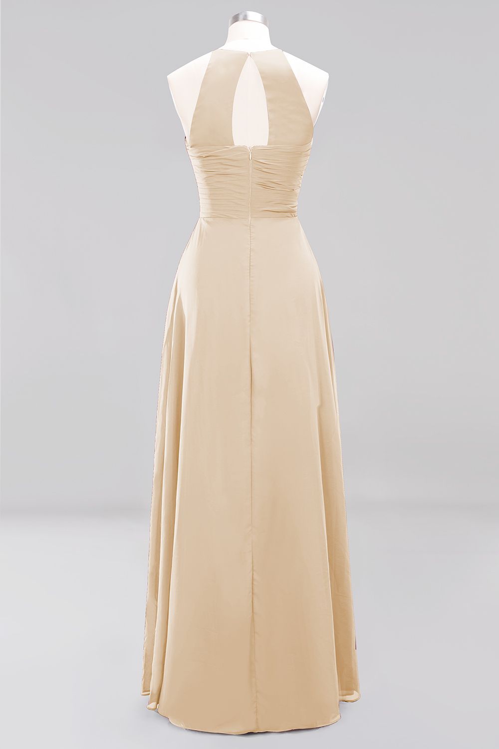 Long A-Line Halter Ruffles Floor-Length Chiffon Bridesmaid Dress - YESBABYONLINE