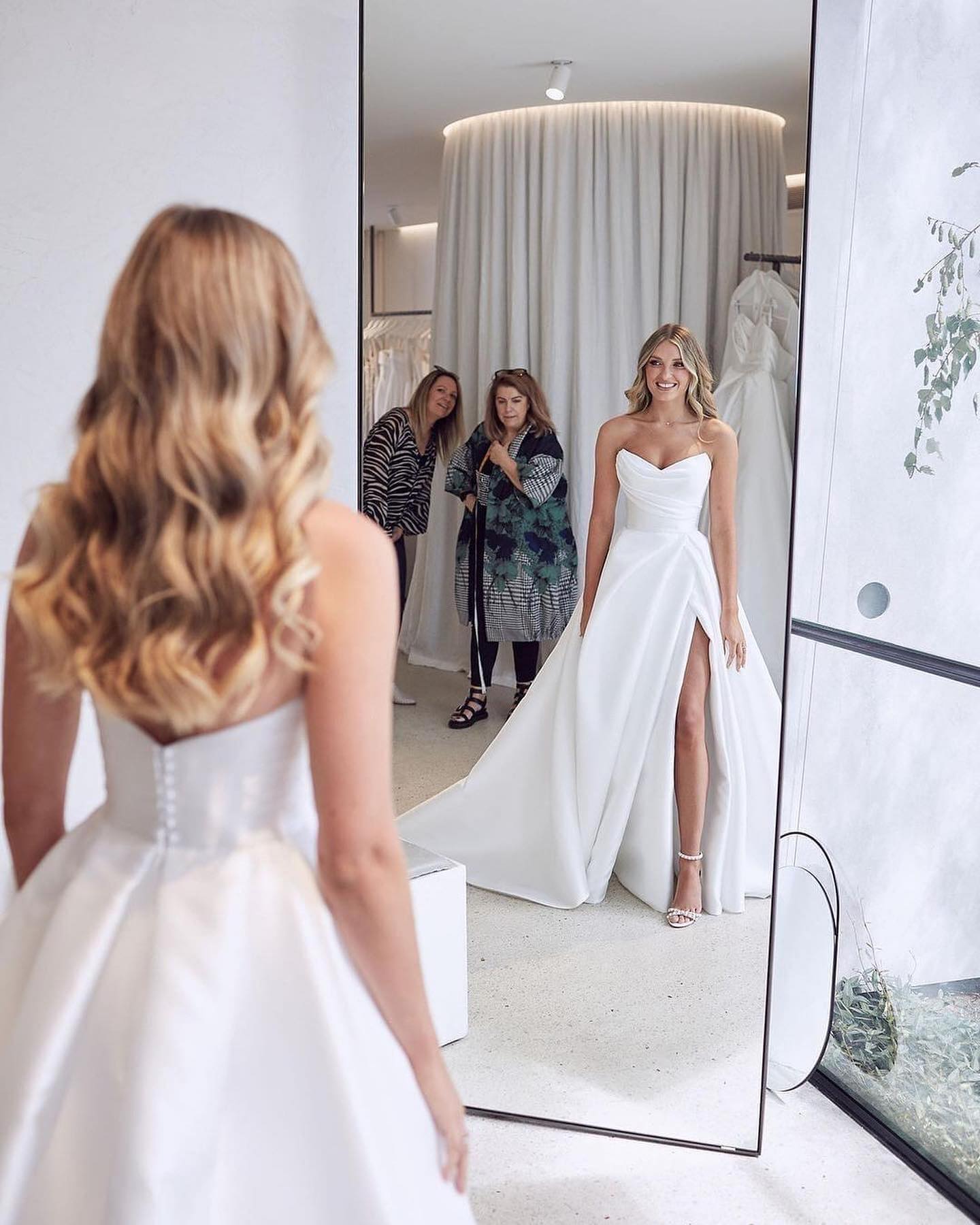 Stunning Long A-Line Sweetheart Satin Floor-length Wedding Dress With Side Slit - YESBABYONLINE